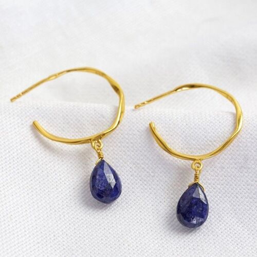 September Sapphire Blue Hoop Earrings in 14ct Gold Plated
