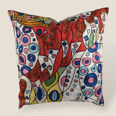 Housse de coussin en soie brodée à la main - Abstrait multicolore