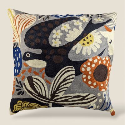 Hand Embroidered Cotton Cushion Cover - Swallow