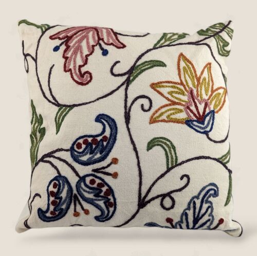 Hand Embroidered Cotton Cushion Cover - Vintage Elegance