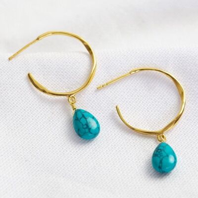 December Turquoise Blue Hoop Earrings in 14ct Gold Plated
