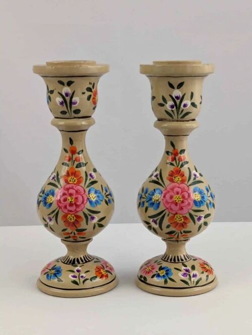 Handcrafted Wooden Candlesticks - Pink