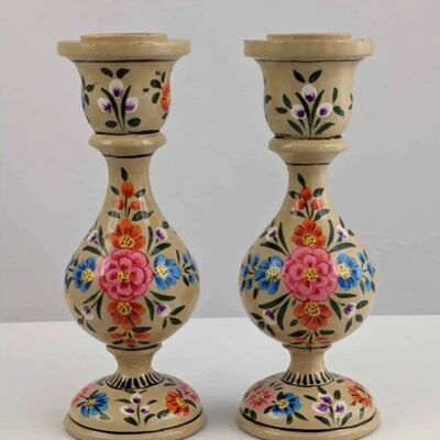 Handcrafted Wooden Candlesticks - Pink