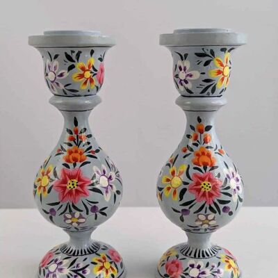 Handgefertigte Kerzenständer aus Holz - Türkis