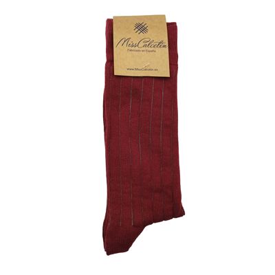 Miss Burgundy Grey Vertical Stripe High Top Socken