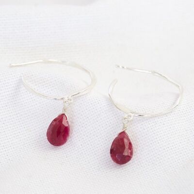 January Garnet Red Hoop Earrings in Sterling silver