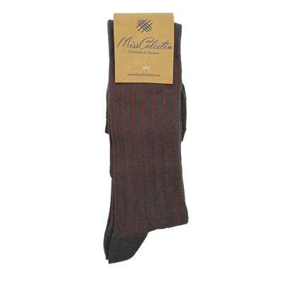 Chaussettes montantes Miss Anthracite à rayures verticales rouge