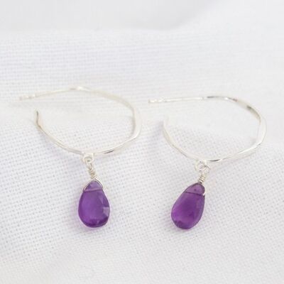 February Amethyst Purple Hoop Earrings in Sterling silver