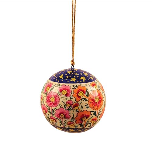 Christmas Baubles - Papier Mache - Cream Blue Floral