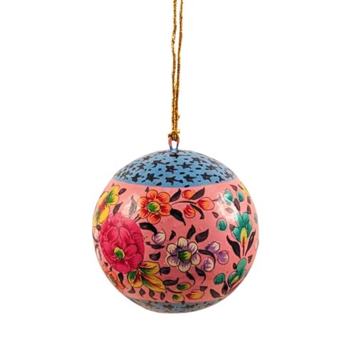 Christmas Baubles - Papier Mache - Pink Floral