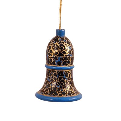 Christmas Bells with Clappers - Papier Mache - Blue Floral Gold