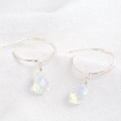 April Glass Opal Hoop Earrings in Sterling silver
