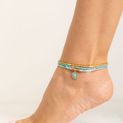 TURQUOISE BEADS ANKLET + METAL CE2658TO_UNICO