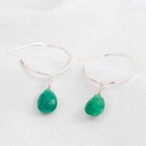 May Emerald Green Hoop Earrings in Sterling silver