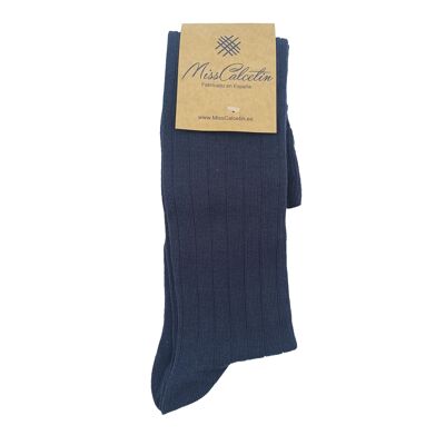 Marineblaue, vertikal gestreifte High-Top-Socken von Miss