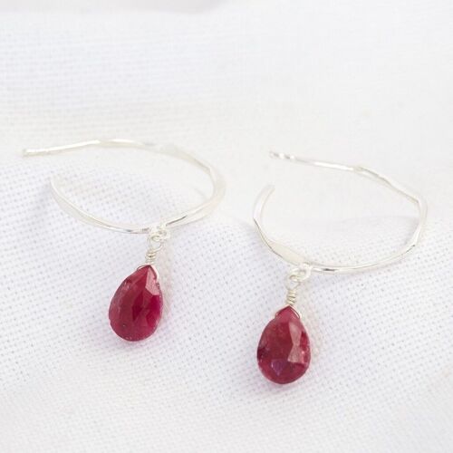 July Ruby Red Hoop Earrings in Sterling silver