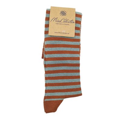 Miss Fine Stripe Acaccio Brown High-Top-Socken