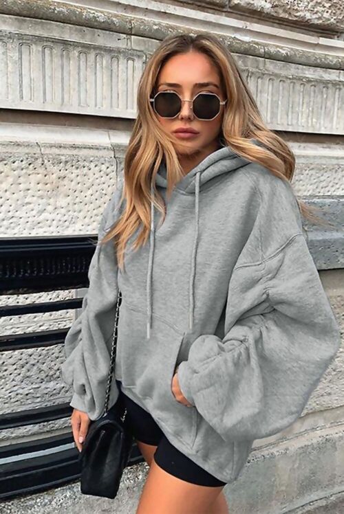 OVERSIZED RUCHED SLEEVE HOODIE-920
