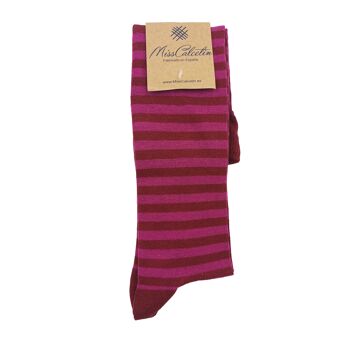 Chaussettes montantes Miss bordeaux fines à rayures Barsa 1