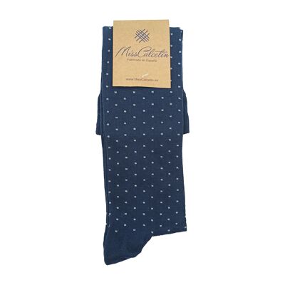 Miss Acaccio Chaussettes hautes à pois bleu marine