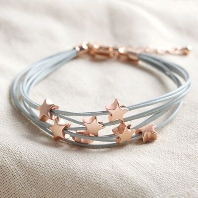 Pulsera de estrella de varios hilos en gris y oro rosa