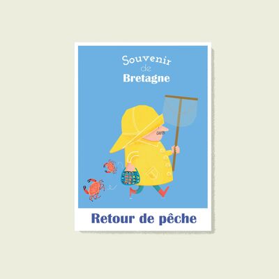 Carte postale Souvenir de Bretagne - Bord de mer - pêche aux crabes