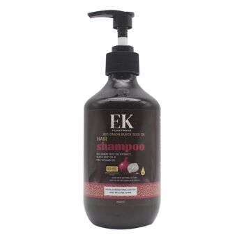 Ensemble de 3 shampooings à l'oignon rouge et à l'huile de graines noires : shampooing (350 ml), après-shampooing (350 ml) et masque capillaire (250 ml). Sans parabène ni sulfate. Pour cheveux secs, fins et sujets aux pellicules. 3