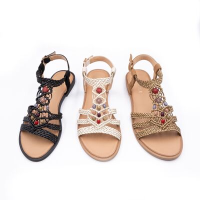 Handwoven colorful beads flat sandals in bohemian style