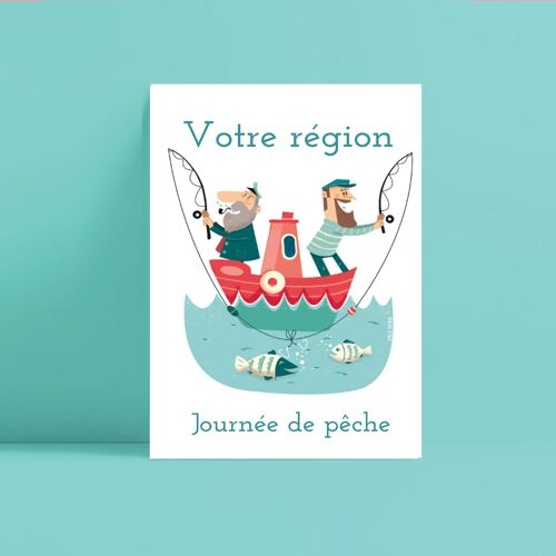 Carte postale personnalisable - Journée de pêche - votre ville/votre région - personnalisable