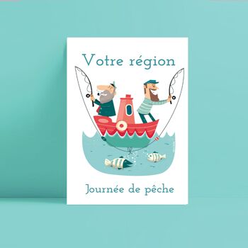 Carte postale personnalisable - Journée de pêche - votre ville/votre région - personnalisable 1