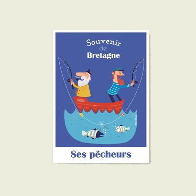 Carte postale - Souvenir de Bretagne - Journée de pêche -carte postale régionale
