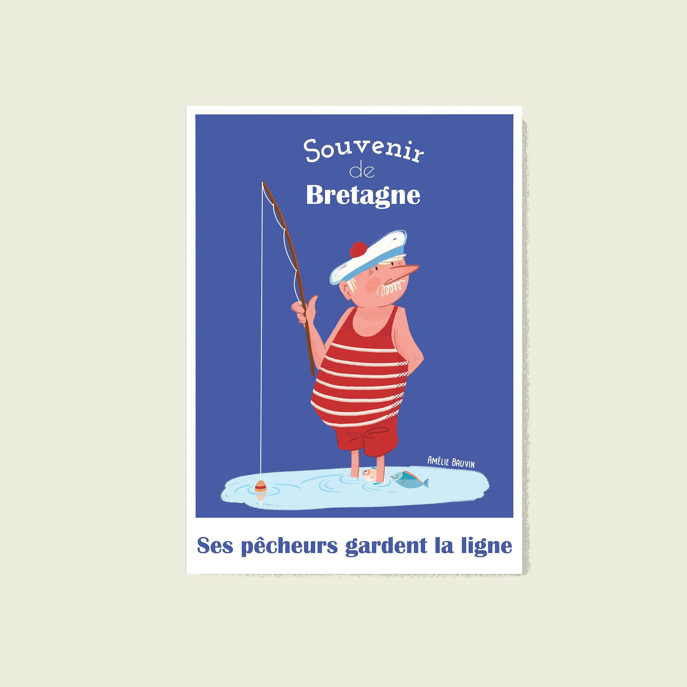 Postcard Souvenir of Brittany - Its fishermen keep the line