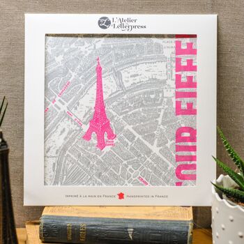 Pack Test Quartiers de Paris: 8 affiches Letterpress  et 2 cadres, carré, Tour Eiffel Notre Dame Louvre Opéra Bastille Luxembourg 3