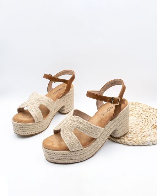 Platform Heeled Espadrille Sandals with H-design