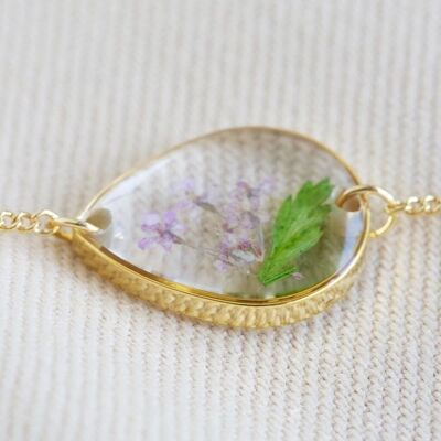 Pressed Birth Flower Charm Bracelet in Gold - February