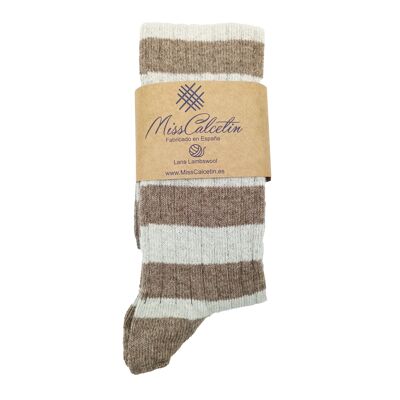 Miss Beige Optical Gestreifte High-Top-Socke aus Wolle