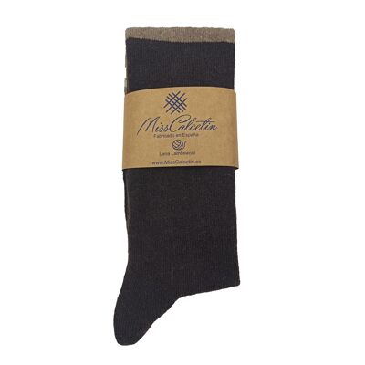 Chaussettes hautes Miss en laine rayées unies Marron-Öptico-Beige