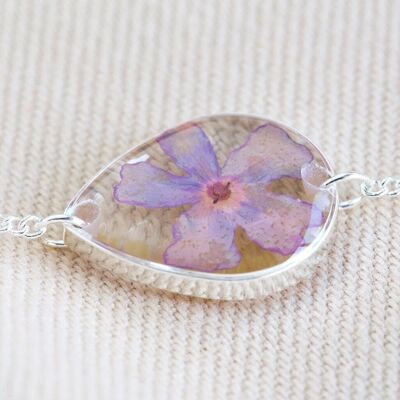 Pressed Birth Flower Charm Bracelet in Silver - August