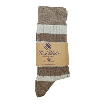 Chaussettes basses en laine rayée Miss Optique-Beige 1