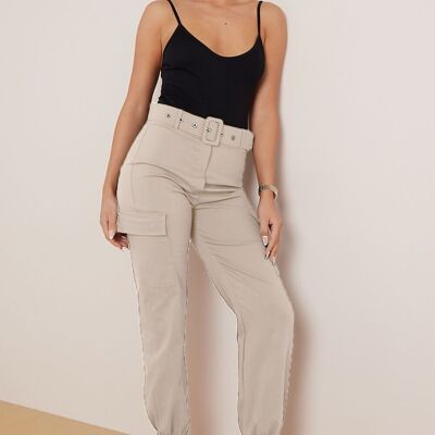 PANTALONE CARGO DA COMBATTIMENTO BEIGE CON CINTURA-MY17566