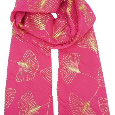 Pleated scarf with gold leaf print YF6215