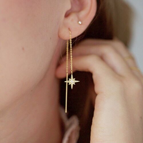 Moon and Star Chain Drop Earrings in Gold