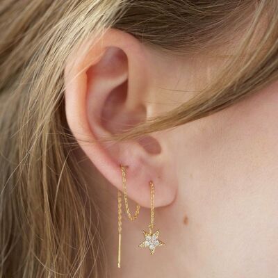 Boucles d'oreilles chaîne lune et étoile fil à travers en or