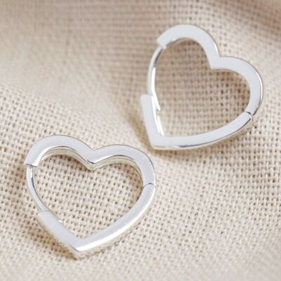 Small Heart Hoop Earrings in Silver