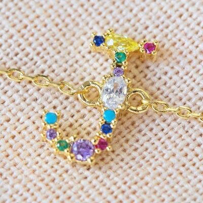 Rainbow Crystal Initial Bracelet in Gold - J