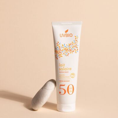 UVBIO – Bio-Sonnenmilch LSF 50 für Erwachsene und Kinder, Gesicht und Körper ohne weiße Flecken – 100 ml