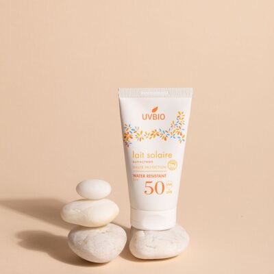 UVBIO – Bio-Sonnenmilch LSF 50 für Erwachsene und Kinder, Gesicht und Körper ohne weiße Flecken – 50 ml