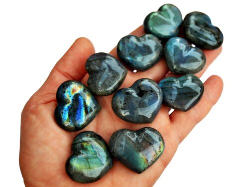 10 Pcs Lot of Flash Labradorite Puffy Heart (30mm)