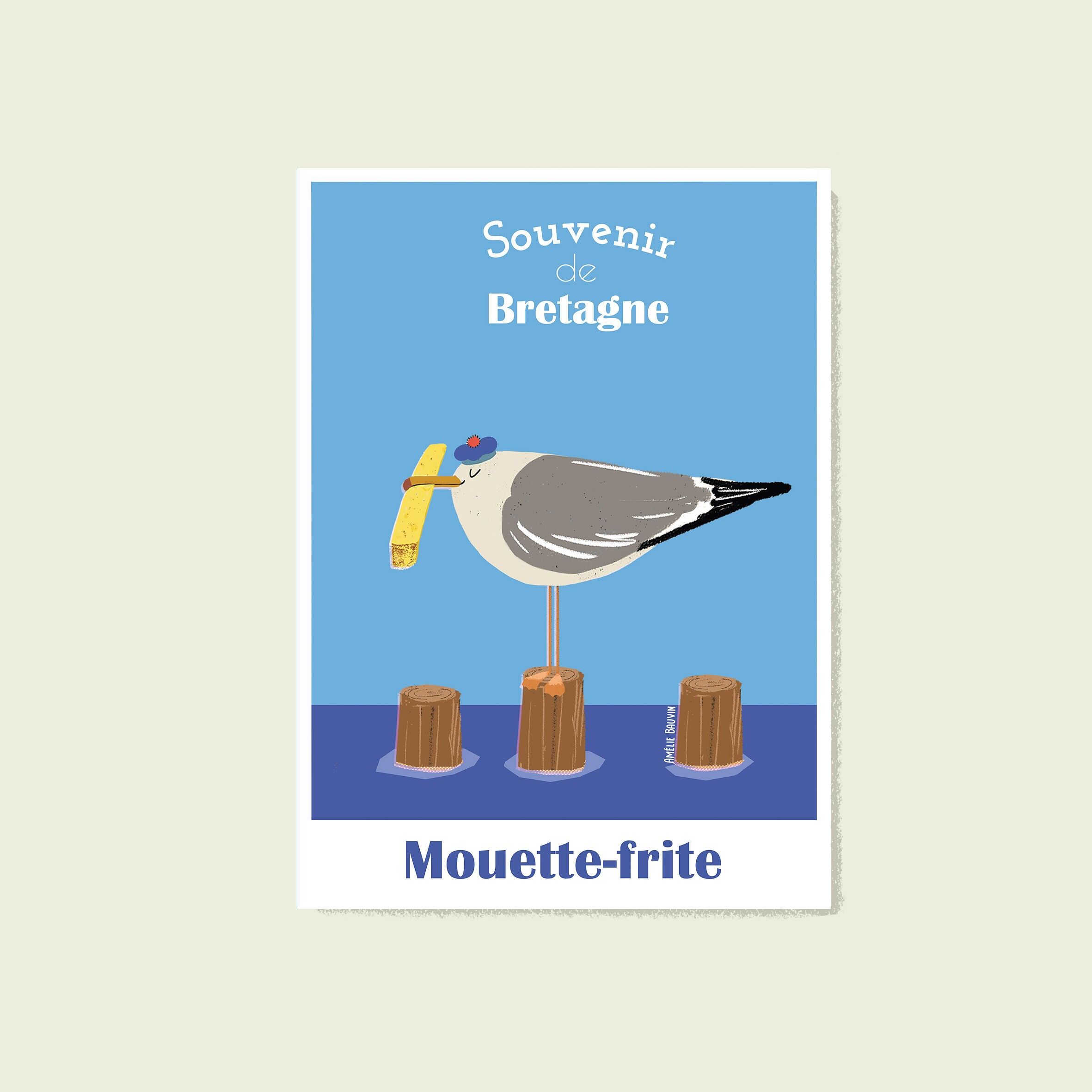 Cartolina ricordo dalla Bretagna - Mare - Gabbiano fritto