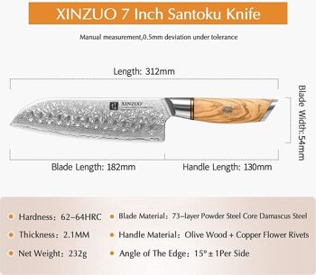 Couteau Santoku Xinzuo Damas - Série B37 Lan 9